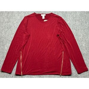Carmen Marc Valvo Waverly Blouse Womens XL Ashton Red Round Neck Stretch New